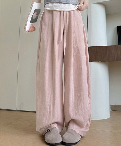 DAY CLOSET（デイ クローゼット）の「【大きいサイズ有/紐調節可】リネン風 ワンタック カーブシルエット スウェット イージーパンツ レディース（スウェットパンツ・レディース・ダークネイビー/ピンク/カーキ/ライトブルー/アイボリー・L/XL/S/M）」の14枚目の写真