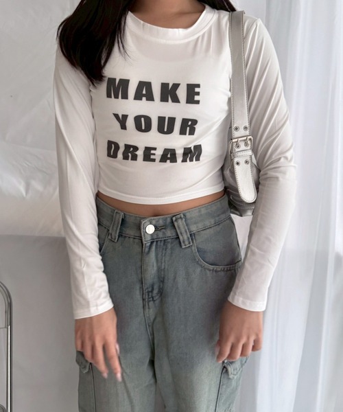 etta(エタ)の「ブラックロゴショート丈ロンT/長袖Tシャツ(Tシャツ/カットソー・レディース・ホワイト・MEDIUM)」の1枚目の写真