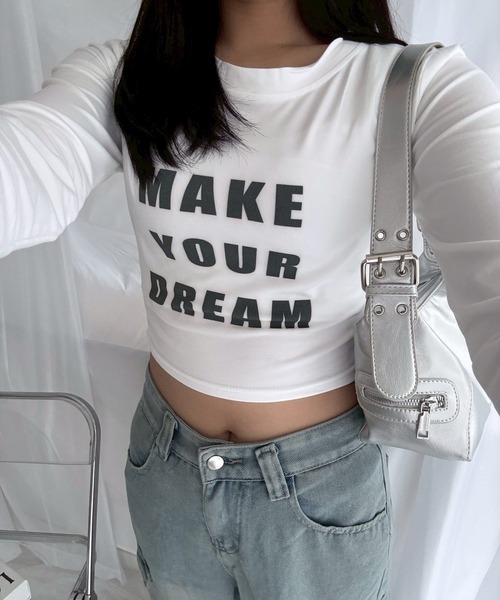 etta(エタ)の「ブラックロゴショート丈ロンT/長袖Tシャツ(Tシャツ/カットソー・レディース・ホワイト・MEDIUM)」の2枚目の写真
