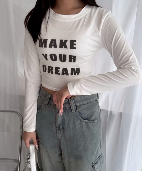 etta(エタ)の「ブラックロゴショート丈ロンT/長袖Tシャツ(Tシャツ/カットソー・レディース・ホワイト・MEDIUM)」の3枚目の写真