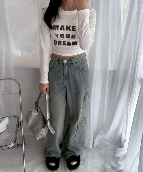 etta(エタ)の「ブラックロゴショート丈ロンT/長袖Tシャツ(Tシャツ/カットソー・レディース・ホワイト・MEDIUM)」の5枚目の写真