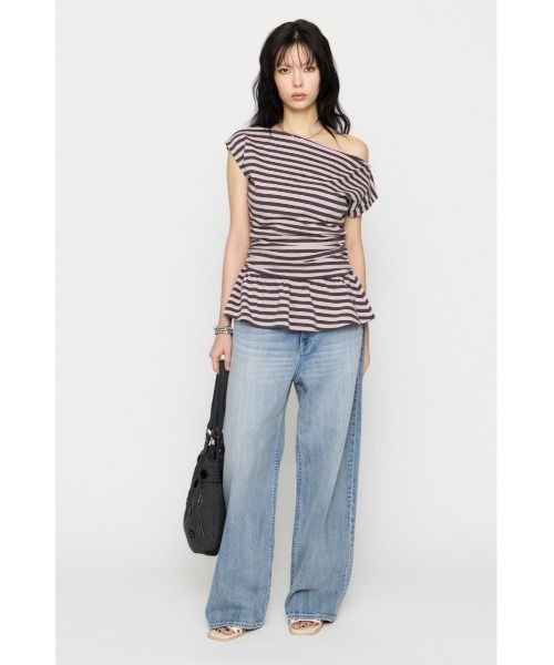 LAGUA GEM(ラグアジェム)の「BORDER DRAPE FRILL チュニック(Tシャツ/カットソー・レディース・グレー/アイボリー/ライトピンク・FREE)」の14枚目の写真