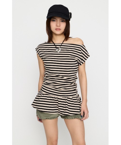 LAGUA GEM(ラグアジェム)の「BORDER DRAPE FRILL チュニック(Tシャツ/カットソー・レディース・グレー/アイボリー/ライトピンク・FREE)」の16枚目の写真