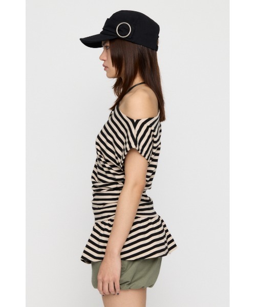 LAGUA GEM(ラグアジェム)の「BORDER DRAPE FRILL チュニック(Tシャツ/カットソー・レディース・グレー/アイボリー/ライトピンク・FREE)」の19枚目の写真