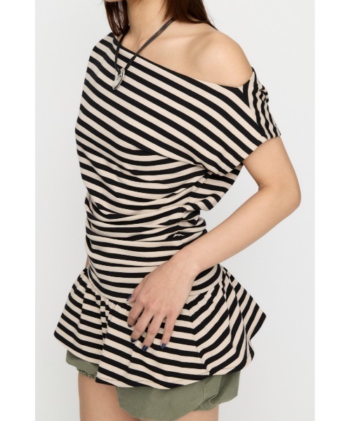 LAGUA GEM(ラグアジェム)の「BORDER DRAPE FRILL チュニック(Tシャツ/カットソー・レディース・グレー/アイボリー/ライトピンク・FREE)」の21枚目の写真