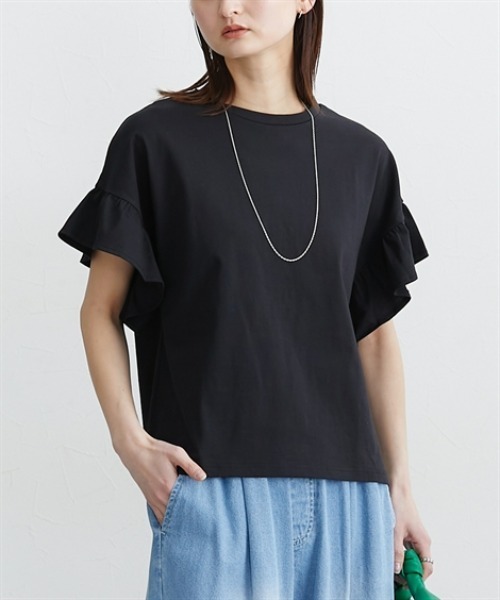 nissen(ニッセン)の「【汗じみにくい綿100%素材】フリル袖ドルマントップス(Tシャツ/カットソー・レディース・グレイッシュベージュ/ブラック/オフホワイト・M/L/LL/3L)」の3枚目の写真