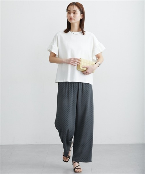 nissen(ニッセン)の「【汗じみにくい綿100%素材】フリル袖ドルマントップス(Tシャツ/カットソー・レディース・グレイッシュベージュ/ブラック/オフホワイト・M/L/LL/3L)」の19枚目の写真