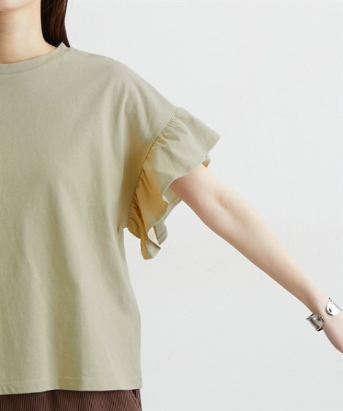 nissen(ニッセン)の「【汗じみにくい綿100%素材】フリル袖ドルマントップス(Tシャツ/カットソー・レディース・グレイッシュベージュ/ブラック/オフホワイト・M/L/LL/3L)」の8枚目の写真
