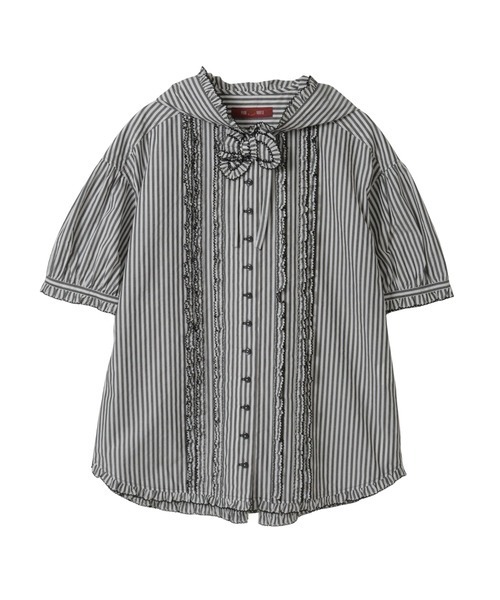 PINK HOUSE（ピンクハウス）の「ストライプフードブラウス（シャツ/ブラウス・レディース・ネイビー/ピンク/レッド/ブラック・フリー）」の2枚目の写真