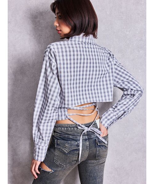 GYDA(ジェイダ)の「BACKレースアップショートシャツ(シャツ/ブラウス・レディース・その他1/ライトブルー/ブラック/オフホワイト・FREE)」の4枚目の写真