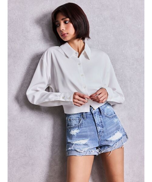 GYDA(ジェイダ)の「BACKレースアップショートシャツ(シャツ/ブラウス・レディース・その他1/ライトブルー/ブラック/オフホワイト・FREE)」の7枚目の写真
