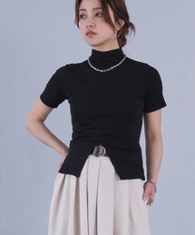 モックネックセンタースリット半袖カットソー