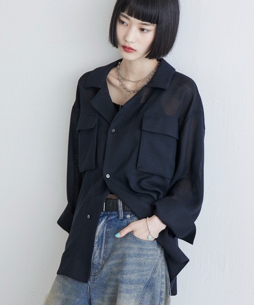 Lui's(ルイス)の「テックリノフロントポケットメッシュシャツ(シャツ/ブラウス・レディース・ネイビー/オフホワイト/ブラック・FREE)」の1枚目の写真