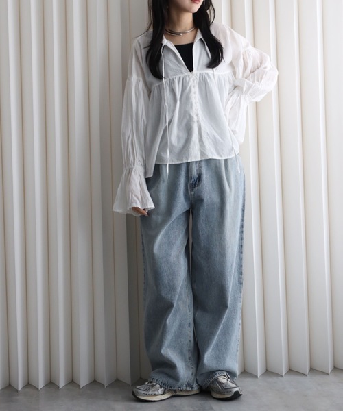 YENNA(イェンナ)の「インド綿ギャザー切替エアリーボリュームシアーブラウス(シャツ/ブラウス・レディース・スミクロ/ホワイト・FREE)」の10枚目の写真