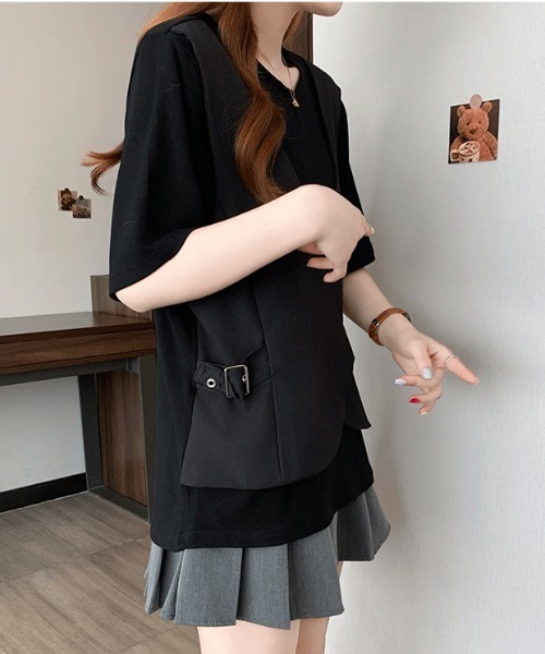 LUCPY（ラクピー）の「レイヤード風ベストドッキングトップス（その他トップス・レディース・ブラック・XX-LARGE/X-LARGE/LARGE/MEDIUM）」の3枚目の写真