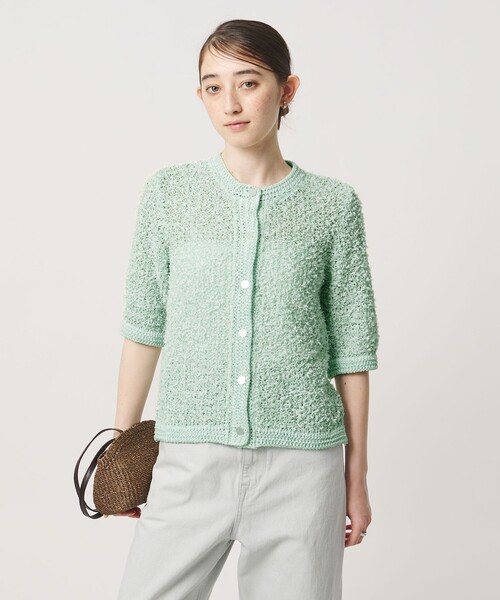 UNITED ARROWS(ユナイテッドアローズ)の「YTM 7分袖 カラー ミックス カーディガン(カーディガン/ボレロ・レディース・ナチュラル/ライム/ネイビー・FREE)」の2枚目の写真