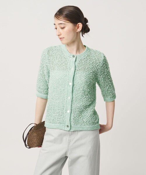 UNITED ARROWS(ユナイテッドアローズ)の「YTM 7分袖 カラー ミックス カーディガン(カーディガン/ボレロ・レディース・ナチュラル/ライム/ネイビー・FREE)」の4枚目の写真