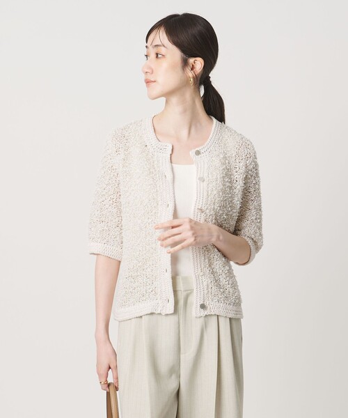 UNITED ARROWS(ユナイテッドアローズ)の「YTM 7分袖 カラー ミックス カーディガン(カーディガン/ボレロ・レディース・ナチュラル/ライム/ネイビー・FREE)」の6枚目の写真