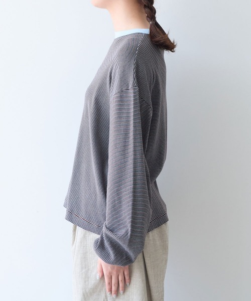 bulle de savon(ビュルデサボン)の「30/-度甘フライスボーダー ロンT(Tシャツ/カットソー・レディース・ダークブラウン/ブラック・FREE)」の14枚目の写真