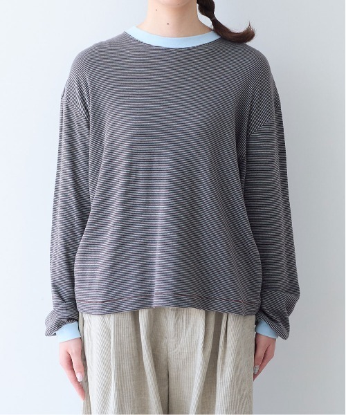 bulle de savon(ビュルデサボン)の「30/-度甘フライスボーダー ロンT(Tシャツ/カットソー・レディース・ダークブラウン/ブラック・FREE)」の13枚目の写真
