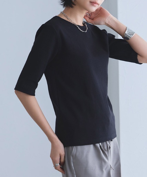 RASW（ラス）の「[RASW]2way機能テレコ5分袖プルオーバー（Tシャツ/カットソー・レディース・オフホワイト/ブラック・L/M）」の21枚目の写真