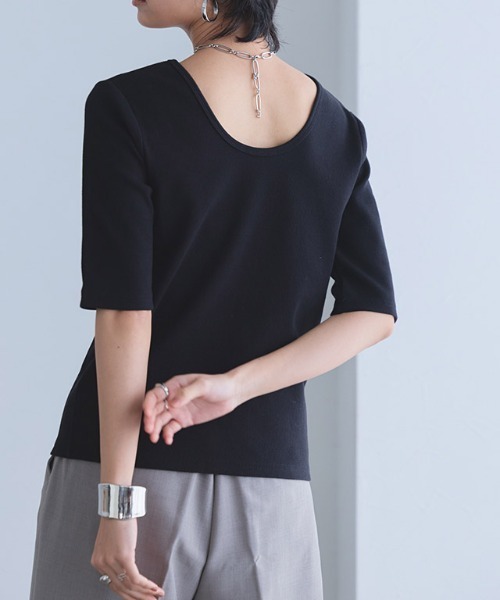 RASW（ラス）の「[RASW]2way機能テレコ5分袖プルオーバー（Tシャツ/カットソー・レディース・オフホワイト/ブラック・L/M）」の22枚目の写真