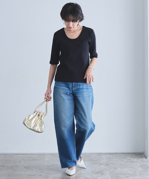 RASW（ラス）の「[RASW]2way機能テレコ5分袖プルオーバー（Tシャツ/カットソー・レディース・オフホワイト/ブラック・L/M）」の16枚目の写真