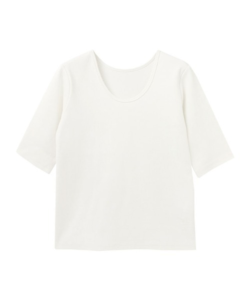 RASW（ラス）の「[RASW]2way機能テレコ5分袖プルオーバー（Tシャツ/カットソー・レディース・オフホワイト/ブラック・L/M）」の3枚目の写真