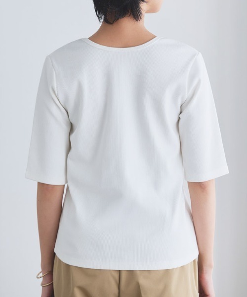 RASW（ラス）の「[RASW]2way機能テレコ5分袖プルオーバー（Tシャツ/カットソー・レディース・オフホワイト/ブラック・L/M）」の7枚目の写真