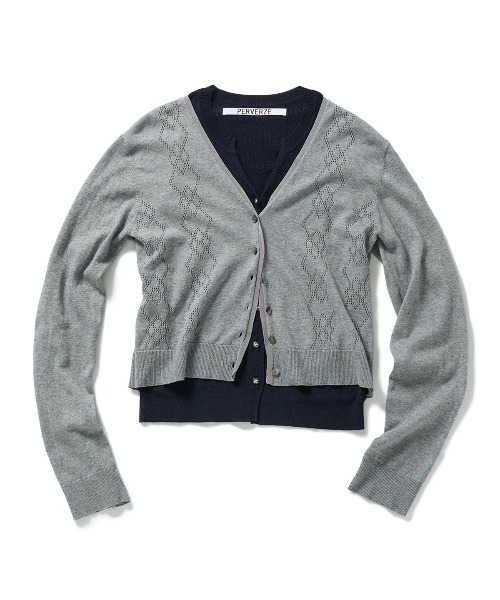 PERVERZE(パーバーズ)の「Eyelet Layered Knit Long Sleeve Top(カーディガン/ボレロ・レディース・ブラウン/ブラック/グレー・FREE)」の2枚目の写真