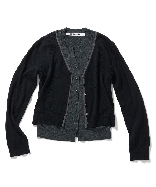 PERVERZE(パーバーズ)の「Eyelet Layered Knit Long Sleeve Top(カーディガン/ボレロ・レディース・ブラウン/ブラック/グレー・FREE)」の1枚目の写真