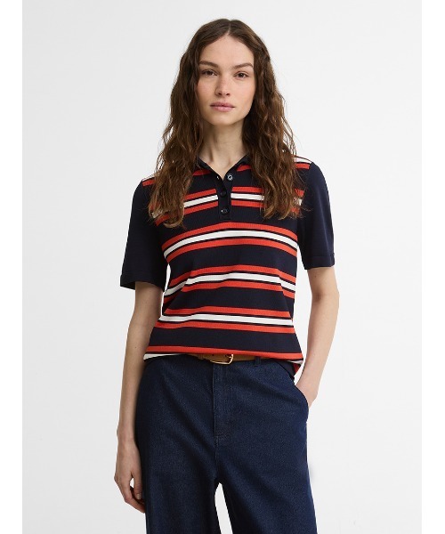 Barbour(バブアー)の「Launton ストライプニットポロシャツ(レディース)(ニット/セーター・レディース・ネイビー・8/10)」の1枚目の写真