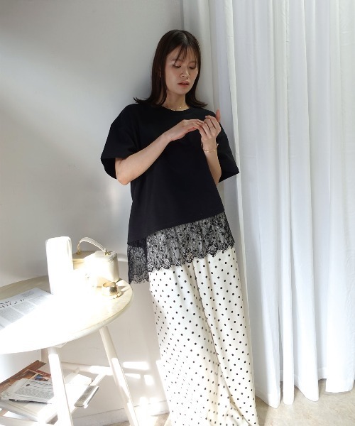 CORNERS(コーナーズ)の「裾レースアシメTシャツ(Tシャツ/カットソー・レディース・ブラック/ホワイト・M)」の12枚目の写真