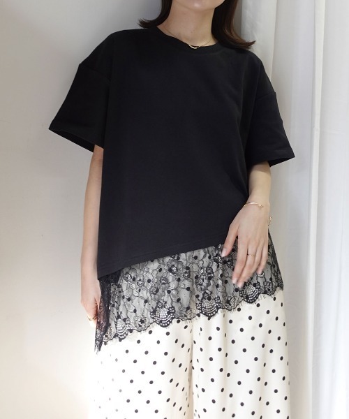 CORNERS(コーナーズ)の「裾レースアシメTシャツ(Tシャツ/カットソー・レディース・ブラック/ホワイト・M)」の11枚目の写真