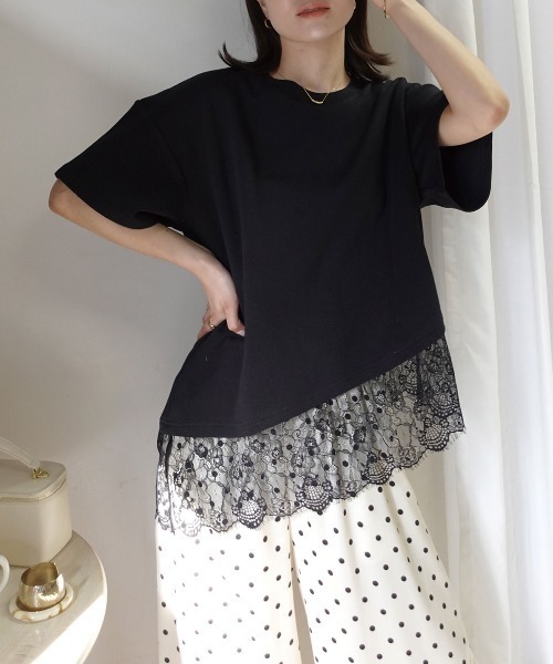 CORNERS(コーナーズ)の「裾レースアシメTシャツ(Tシャツ/カットソー・レディース・ブラック/ホワイト・M)」の10枚目の写真