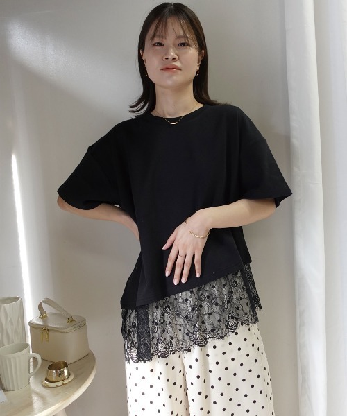 CORNERS(コーナーズ)の「裾レースアシメTシャツ(Tシャツ/カットソー・レディース・ブラック/ホワイト・M)」の9枚目の写真