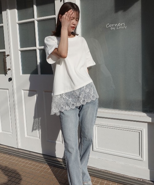 CORNERS(コーナーズ)の「裾レースアシメTシャツ(Tシャツ/カットソー・レディース・ブラック/ホワイト・M)」の8枚目の写真