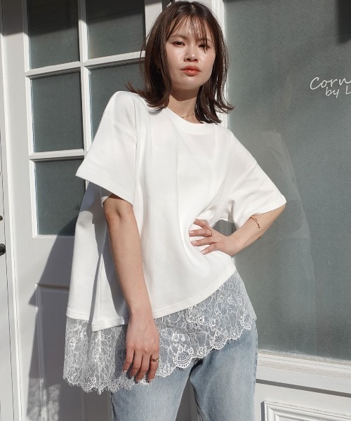 CORNERS(コーナーズ)の「裾レースアシメTシャツ(Tシャツ/カットソー・レディース・ブラック/ホワイト・M)」の7枚目の写真