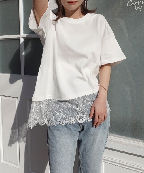 CORNERS(コーナーズ)の「裾レースアシメTシャツ(Tシャツ/カットソー・レディース・ブラック/ホワイト・M)」の6枚目の写真