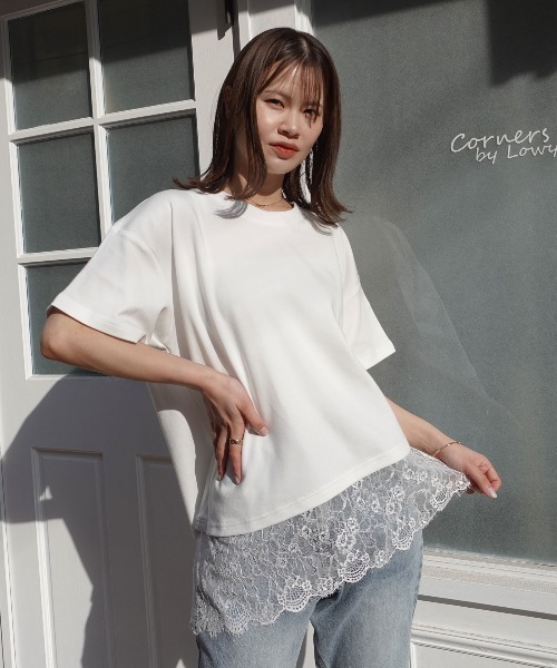CORNERS(コーナーズ)の「裾レースアシメTシャツ(Tシャツ/カットソー・レディース・ブラック/ホワイト・M)」の4枚目の写真