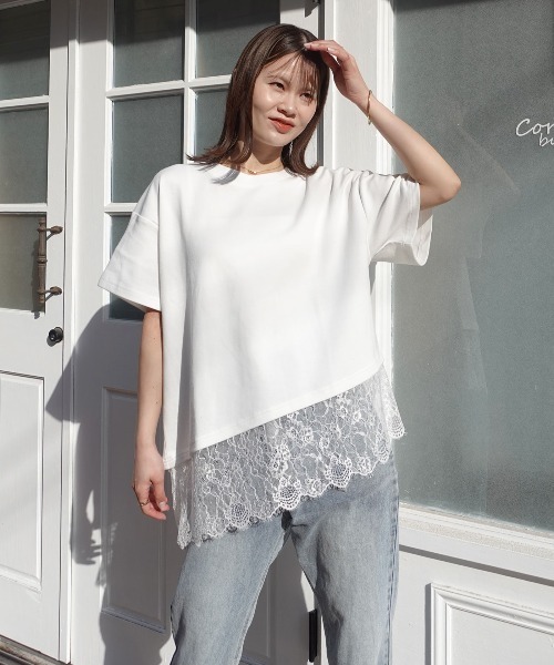 CORNERS(コーナーズ)の「裾レースアシメTシャツ(Tシャツ/カットソー・レディース・ブラック/ホワイト・M)」の3枚目の写真