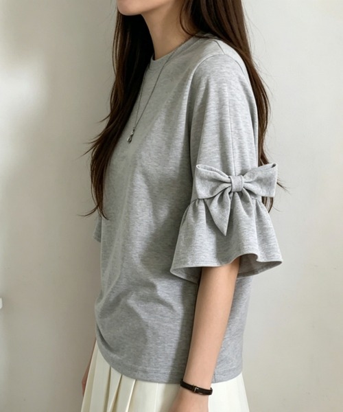 FAVORITO(ファヴォリート)の「リボンタイTEEラックス(Tシャツ/カットソー・レディース・ブラック/グレー/ベージュ・F)」の9枚目の写真