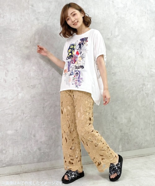 ScoLar(スカラー)の「162660:かぎ針風 大花レース編みパンツ(その他パンツ・レディース・ブラック/アイボリー・M)」の9枚目の写真