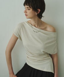 Off Shoulder Drape Stretch Cut T / オフショルドレープストレッチカットTシャツ