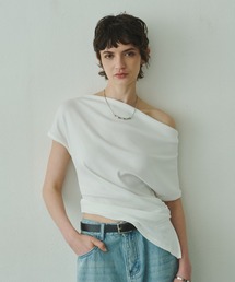 Off Shoulder Drape Stretch Cut T / オフショルドレープストレッチカットTシャツ