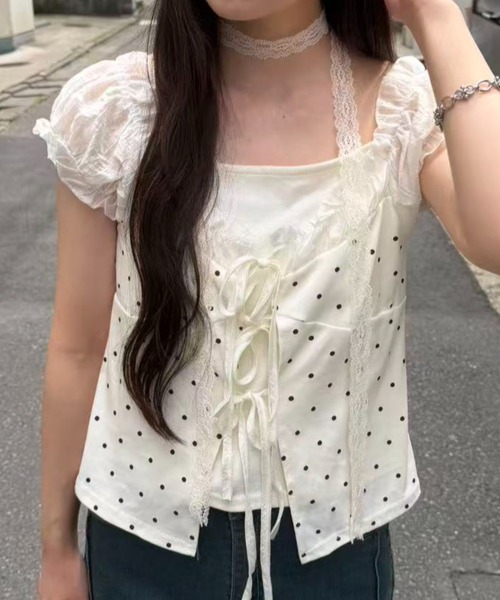 mebole(メボレ)の「Dolly Dot Ribbon Layered Top(Tシャツ/カットソー・レディース・ホワイト・FREE)」の8枚目の写真