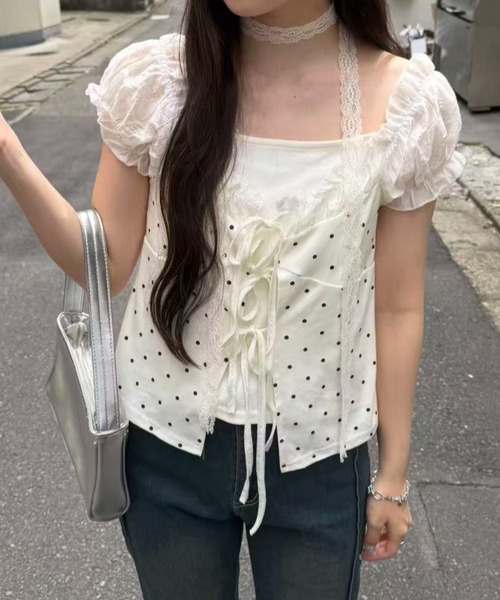 mebole(メボレ)の「Dolly Dot Ribbon Layered Top(Tシャツ/カットソー・レディース・ホワイト・FREE)」の9枚目の写真