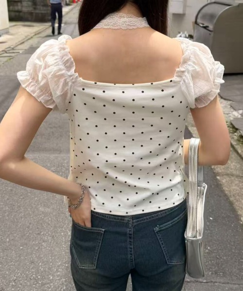 mebole(メボレ)の「Dolly Dot Ribbon Layered Top(Tシャツ/カットソー・レディース・ホワイト・FREE)」の11枚目の写真