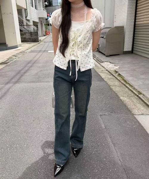 mebole(メボレ)の「Dolly Dot Ribbon Layered Top(Tシャツ/カットソー・レディース・ホワイト・FREE)」の12枚目の写真