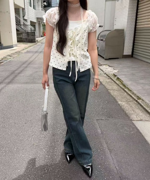 mebole(メボレ)の「Dolly Dot Ribbon Layered Top(Tシャツ/カットソー・レディース・ホワイト・FREE)」の13枚目の写真